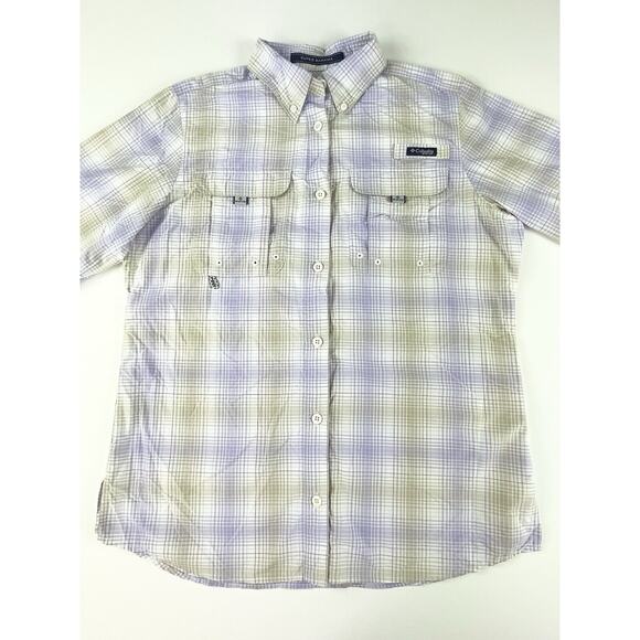 Columbia PFG Super Bahama Shirt Women’s Small Plaid Long Sleeve Vented Purple - Picture 1 of 8